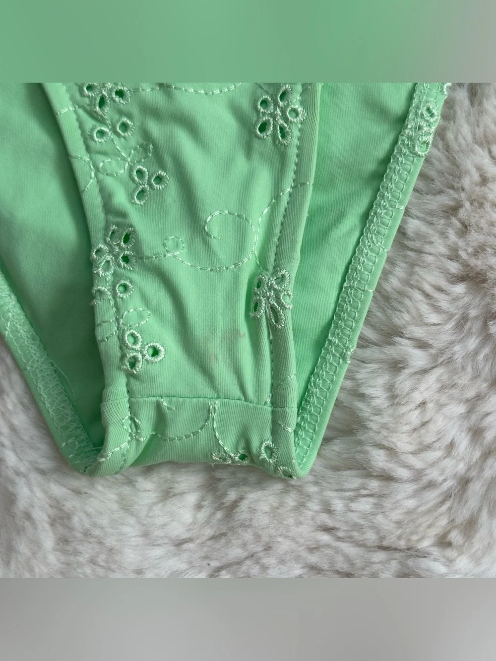 NWT Frankie’s Bikinis Jasper Mint Light Green Eyelet Bikini Bottoms